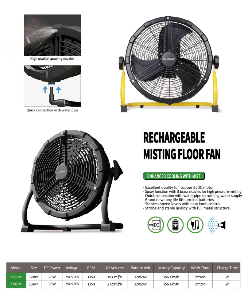 Ventilador de piso con nebulización recargable BONTARE