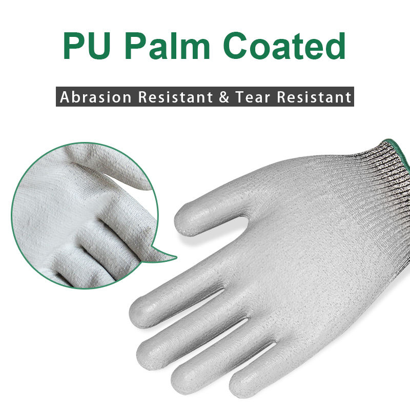 Hppe Cut Resistant Level 5 Pu Coated Safety Work Gloves