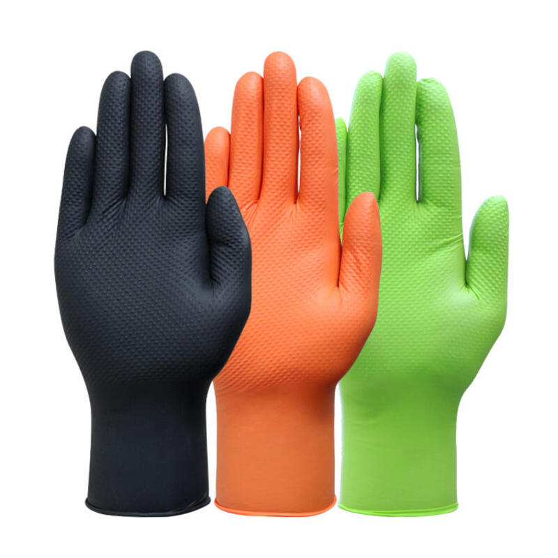 9inch Diamond Textured Heavy Duty Nitrile Gloves