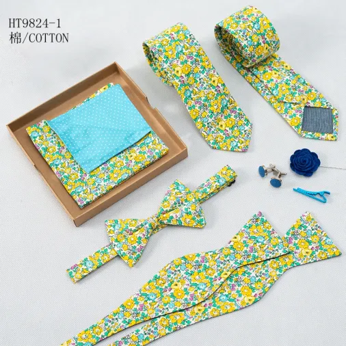 Custom high quality wedding floral mens ties bowties set