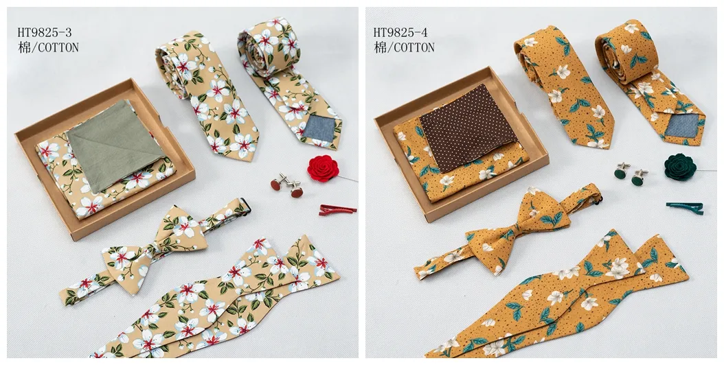 Custom high quality wedding floral mens ties bowties set