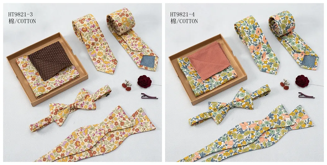 Custom high quality wedding floral mens ties bowties set