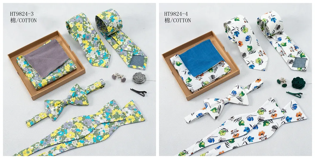 Custom high quality wedding floral mens ties bowties set