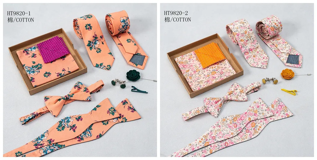 Custom high quality wedding floral mens ties bowties set