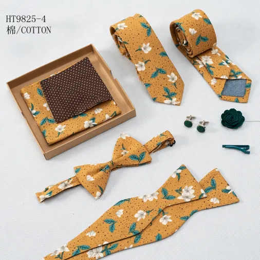 Custom high quality wedding floral mens ties bowties set