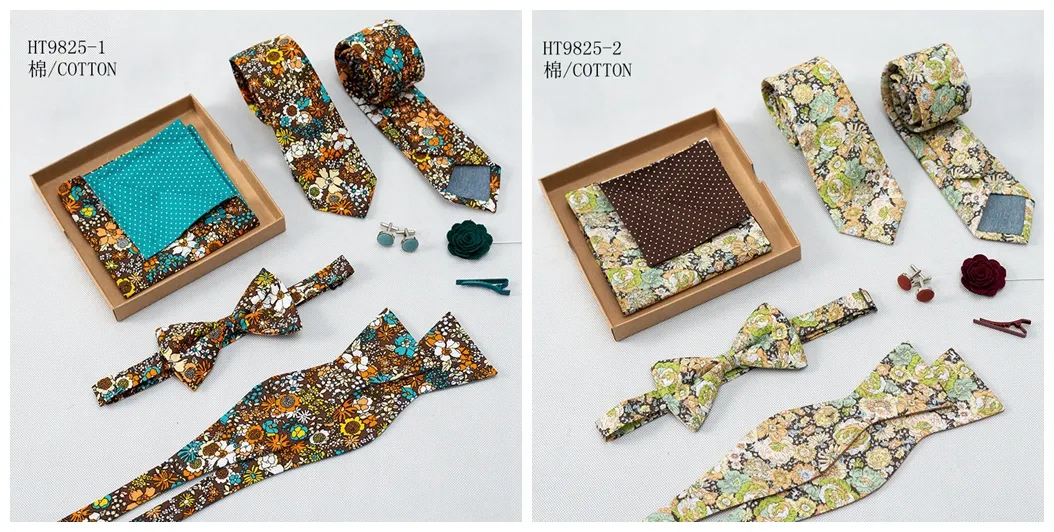 Custom high quality wedding floral mens ties bowties set