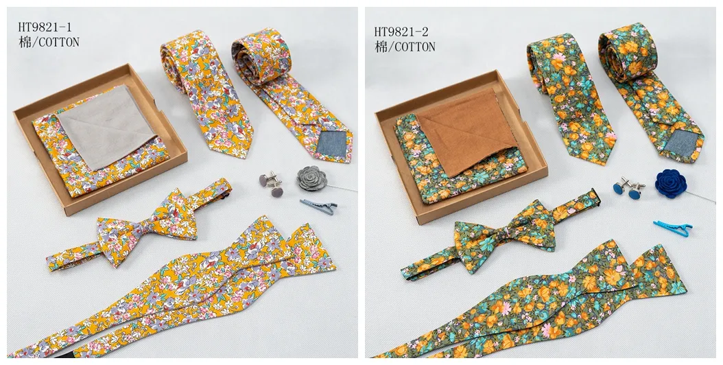 Custom high quality wedding floral mens ties bowties set