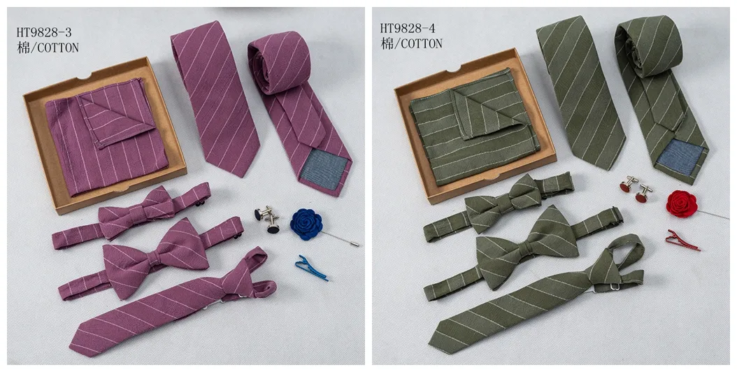 Custom fashion necktie and bowties set stripe slim kids tie