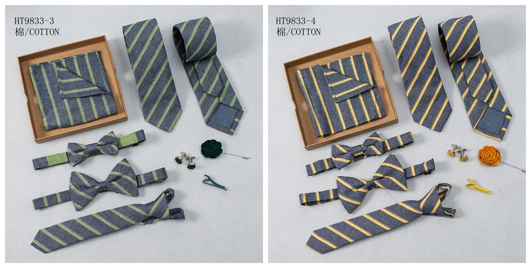 Custom fashion necktie and bowties set stripe slim kids tie