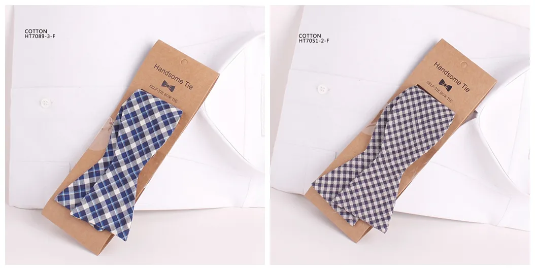 Fashion cotton high quality plaid self tie bow ties