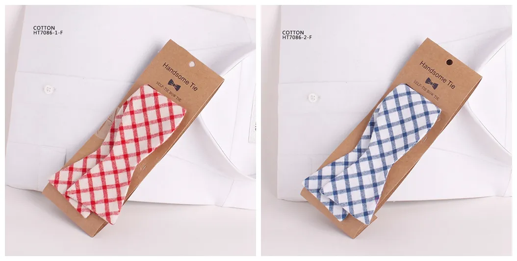 Fashion cotton high quality plaid self tie bow ties