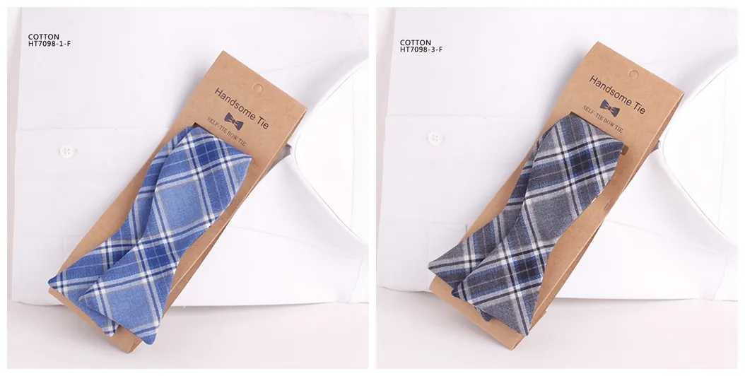 Fashion cotton high quality plaid self tie bow ties