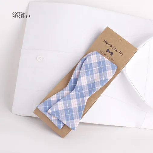 Fashion cotton high quality plaid self tie bow ties