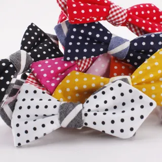 Cotton dot and stripe wedding bow ties with pointed ends