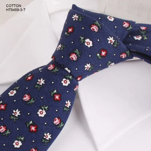Navy and red classic color for casual cotton floral necktie