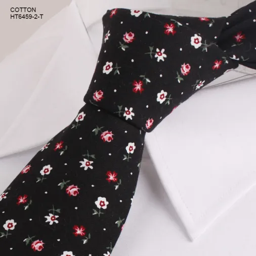 Navy and red classic color for casual cotton floral necktie