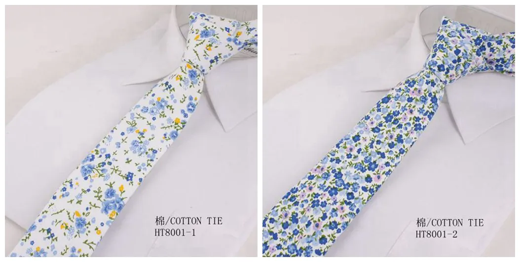Cotton blue and white floral tie wedding accessory