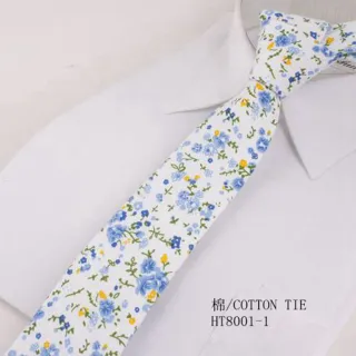 Cotton blue and white floral tie wedding accessory