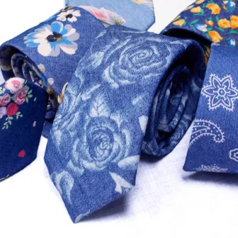 TONIVANI-36 Wholesale Shengzhou China Denim Flower Cotton Skinny Necktie Floral Slim Ties Mens Necktie For Groom, Groomsmen