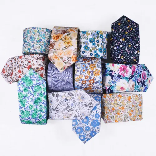 Fashion cotton skinny flowers cheap wedding necktie