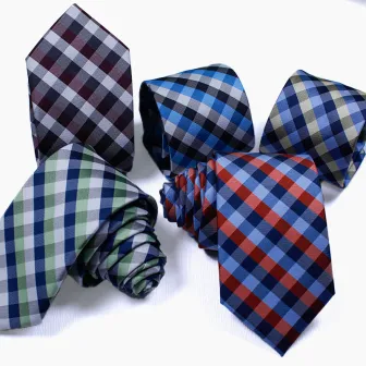 Custom polyester business plaid skinny neckties party