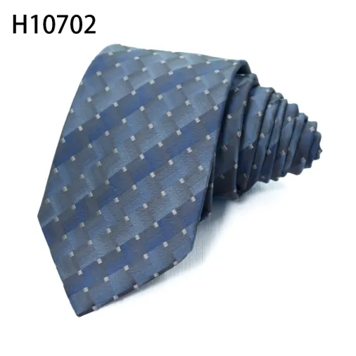 Custom Woven black and white polka dots ties plaid polyester ties