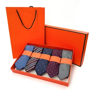 Wholesale Weekly Polyester Neckties Fashion Mens Gift Box 5pcs Set Suit Woven Jacquard Tie