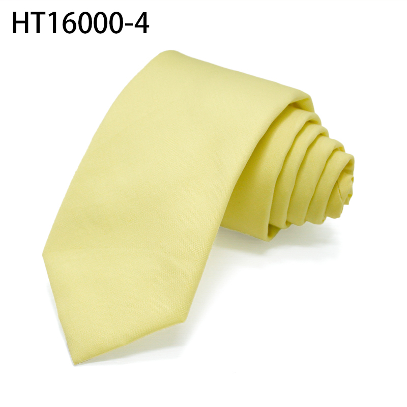 Cotton plain mens neckties yellow light color casual tie