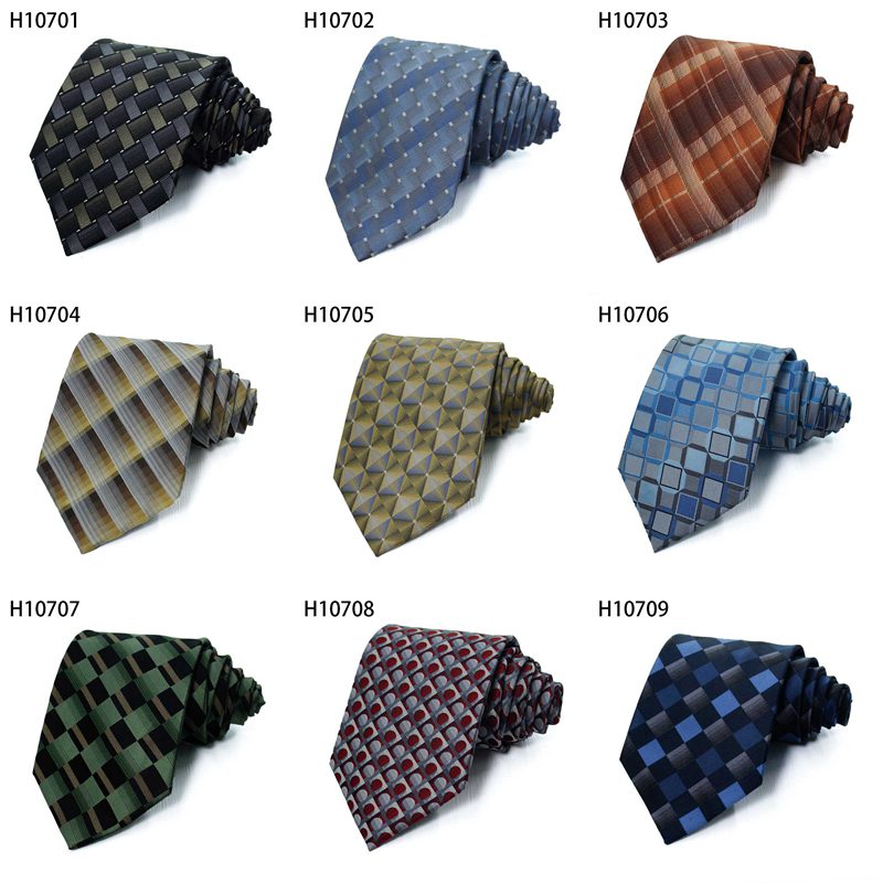 Custom Woven black and white polka dots ties plaid polyester ties