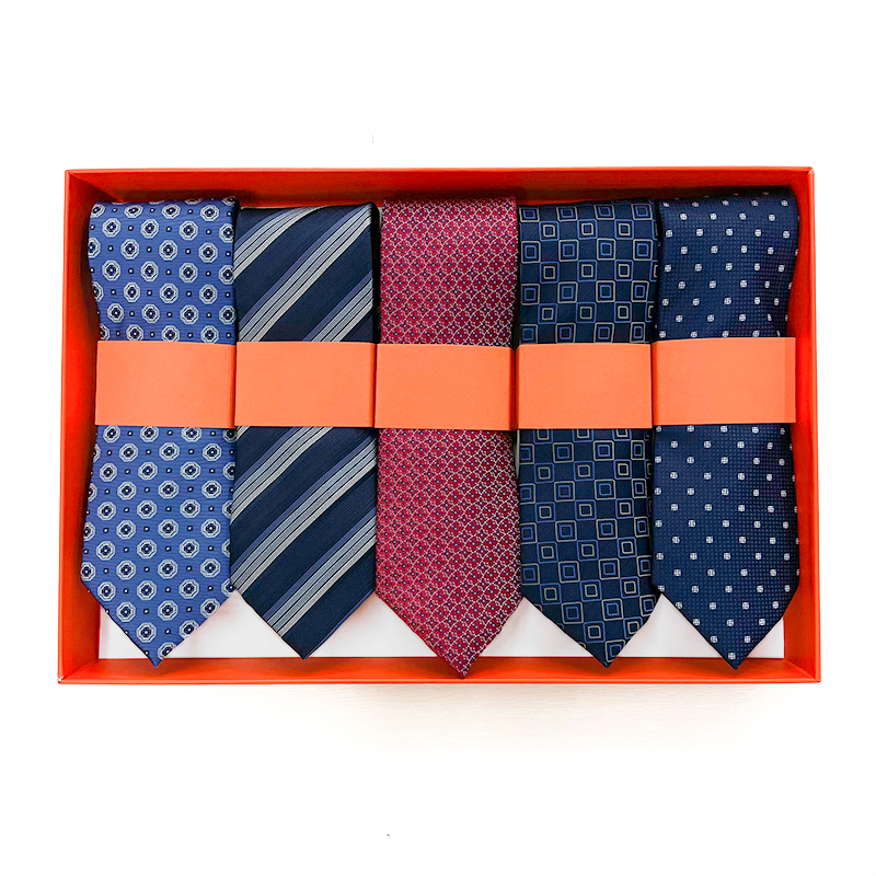 Wholesale Weekly Polyester Neckties Fashion Mens Gift Box 5pcs Set Suit Woven Jacquard Tie