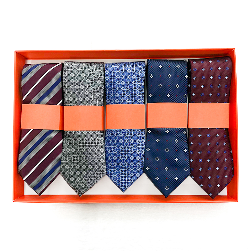 Wholesale Weekly Polyester Neckties Fashion Mens Gift Box 5pcs Set Suit Woven Jacquard Tie