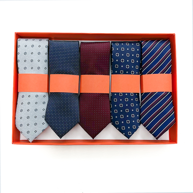 Wholesale Weekly Polyester Neckties Fashion Mens Gift Box 5pcs Set Suit Woven Jacquard Tie