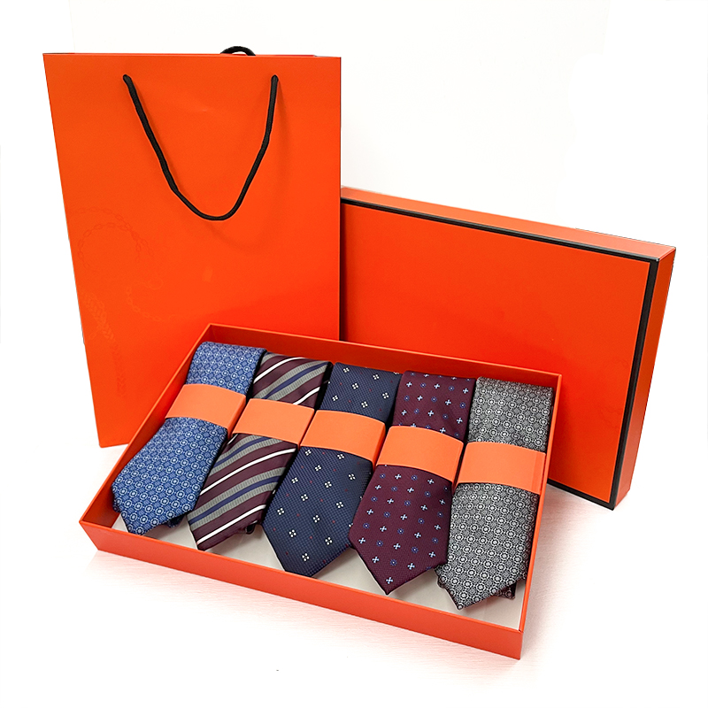 Wholesale Weekly Polyester Neckties Fashion Mens Gift Box 5pcs Set Suit Woven Jacquard Tie