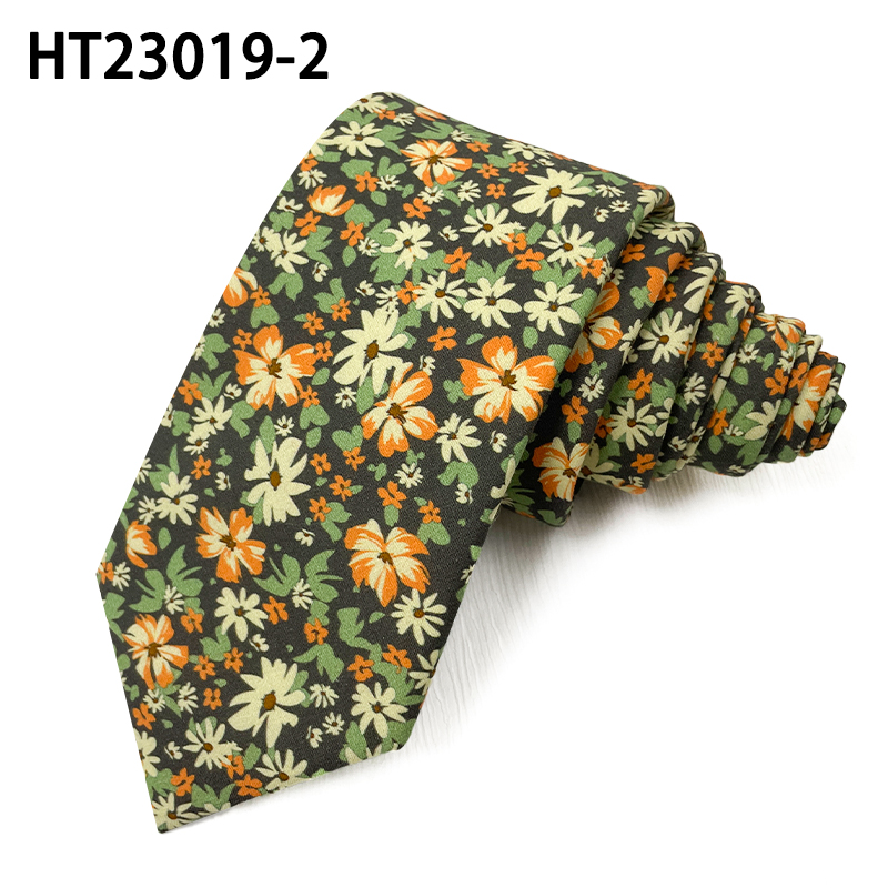 Browm flowers cotton mens skinny necktie