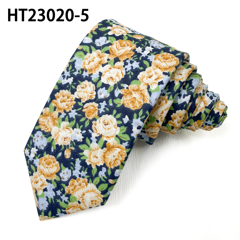 Light gray fashion cotton printed flower mens tie