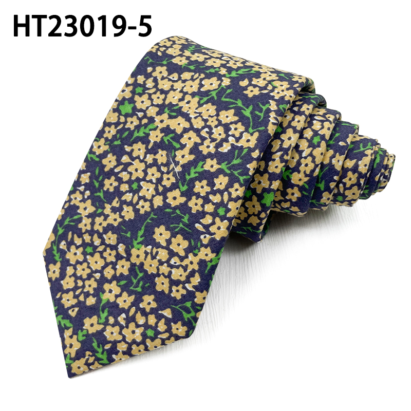 Browm flowers cotton mens skinny necktie