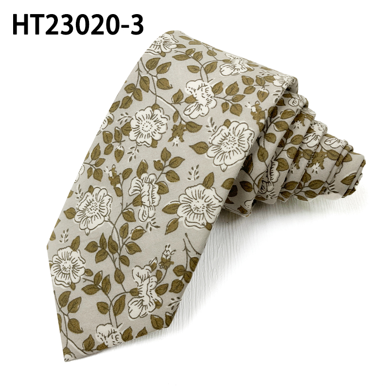 Light gray fashion cotton printed flower mens tie