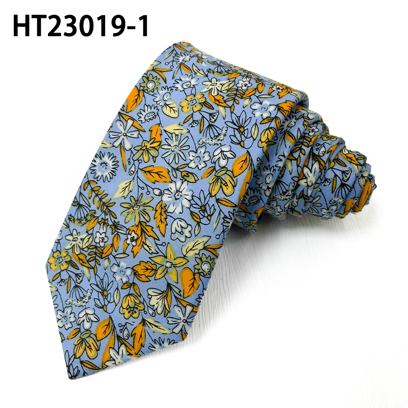 Browm flowers cotton mens skinny necktie