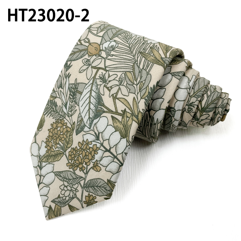 Light gray fashion cotton printed flower mens tie