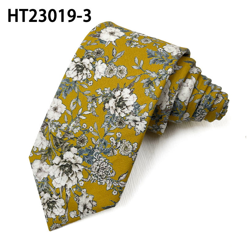 Browm flowers cotton mens skinny necktie