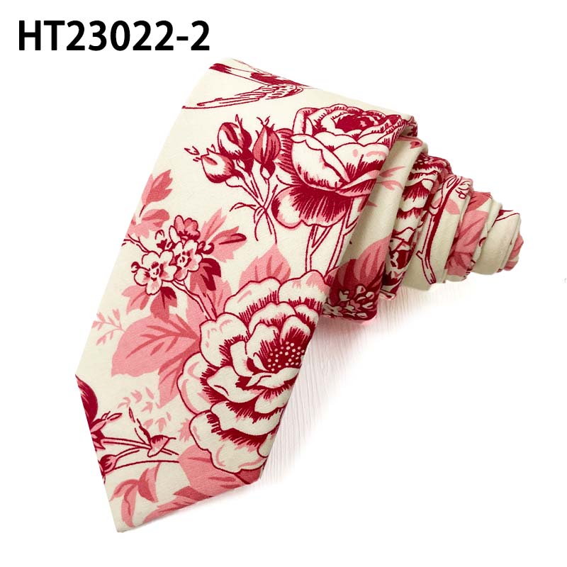 Pink rose floral cotton skinny fashion neckties