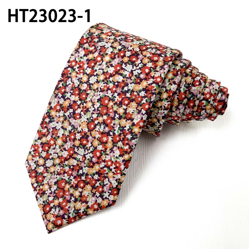 Cotton pink flowers slim tie