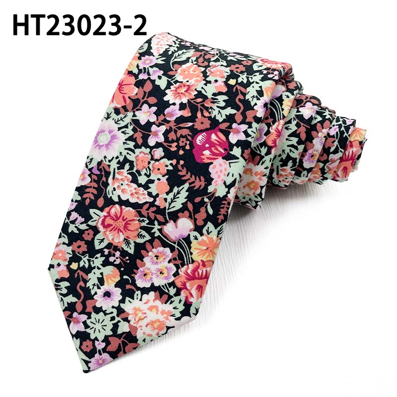 Cotton pink flowers slim tie