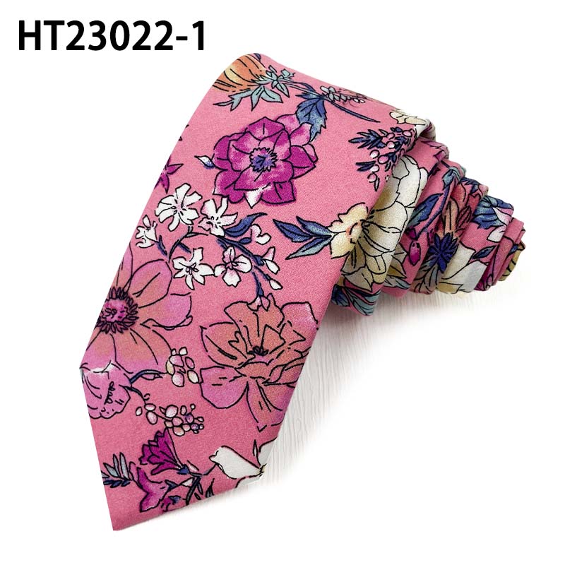 Pink rose floral cotton skinny fashion neckties