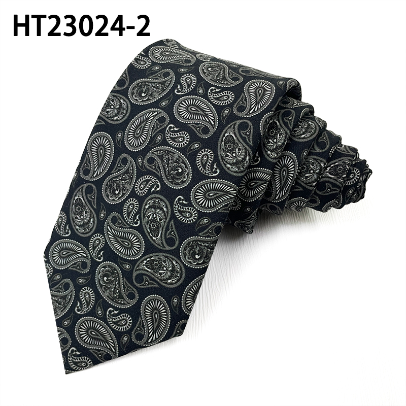 White flowers black cotton necktie