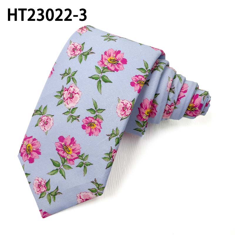 Pink rose floral cotton skinny fashion neckties