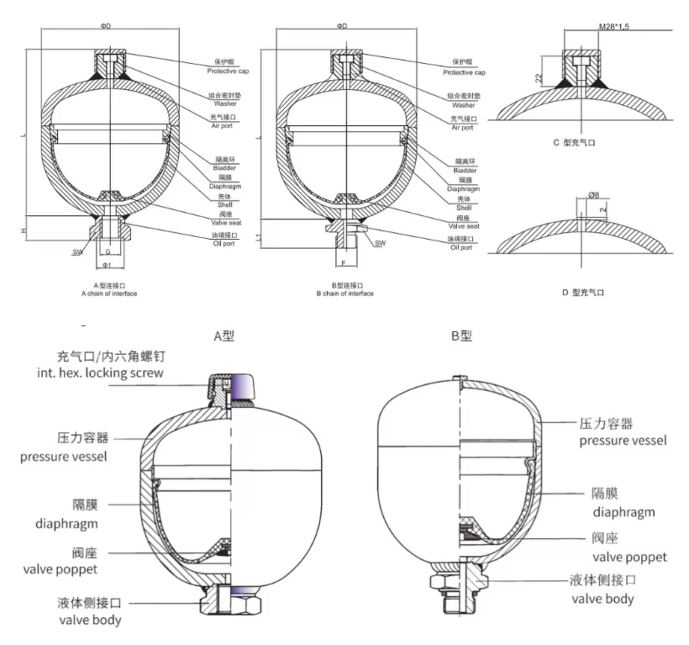 0.32L Stainless Steel Diaphragm Accumulator for Ship Machinery
