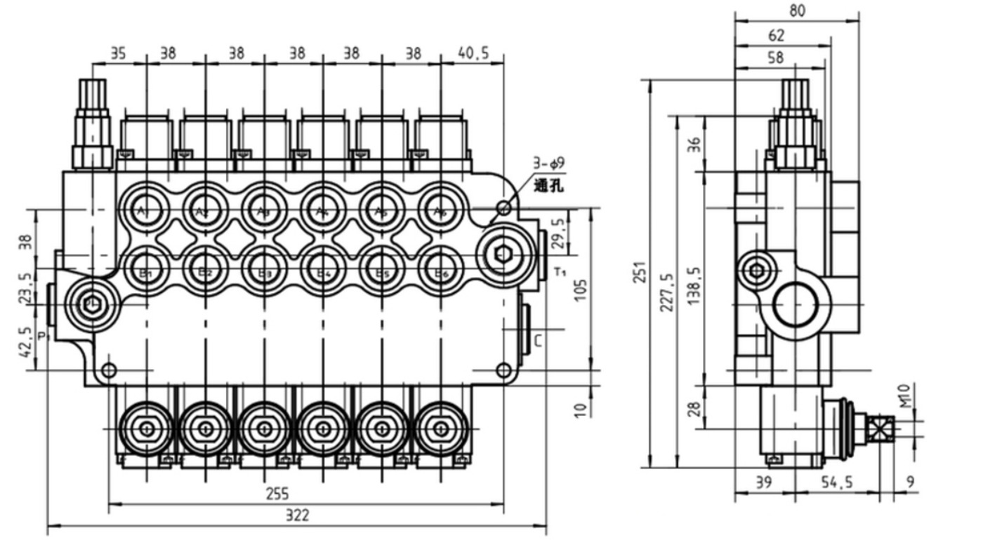 6P80 Manual Directional Control Valve Monoblock Valve Multiple Power Modes for Hydrualic with 6 Spools