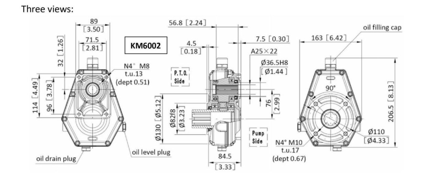 KM6004 Series PTO Gearbox Connect Pump Hydraulic Speed Multiplier