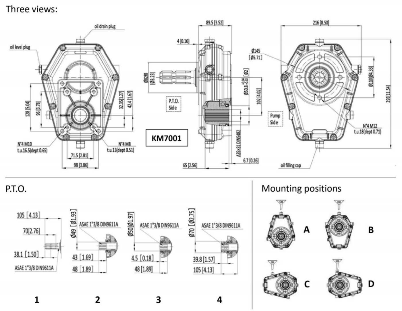 Aluminium Hydraulic Gearbox PTO KM7004 for Tractor